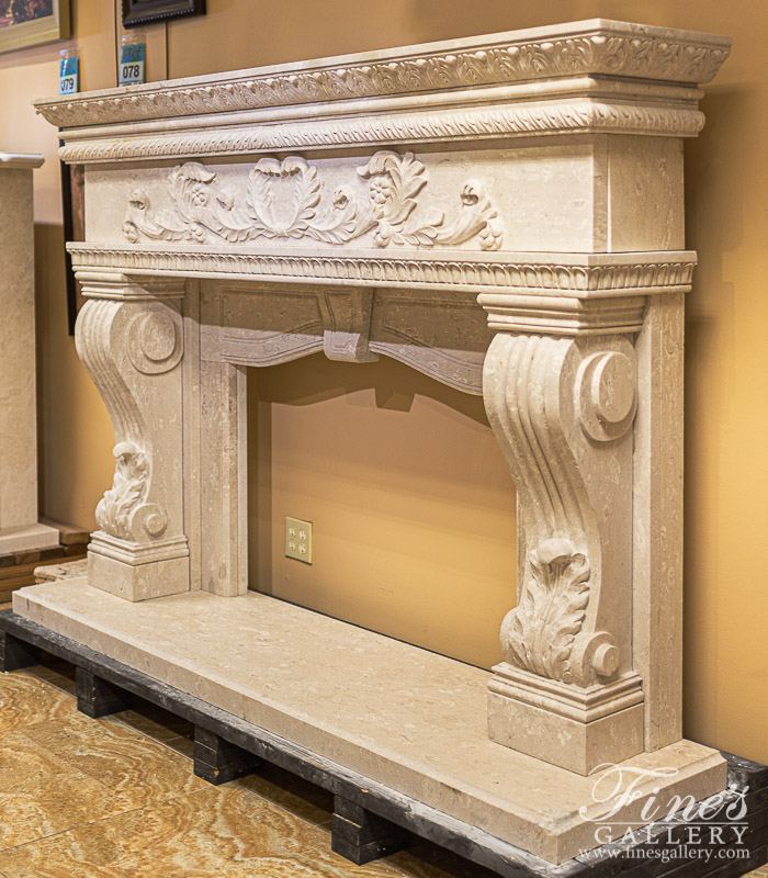 Marble Fireplaces  - Oversized Italian Perlato Marble Fireplace Mantel - MFP-2261